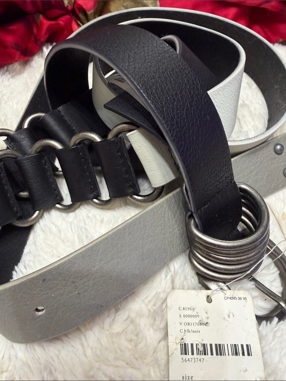 Free People Black and White Double Layered Ring Accent Belt M/L NWT